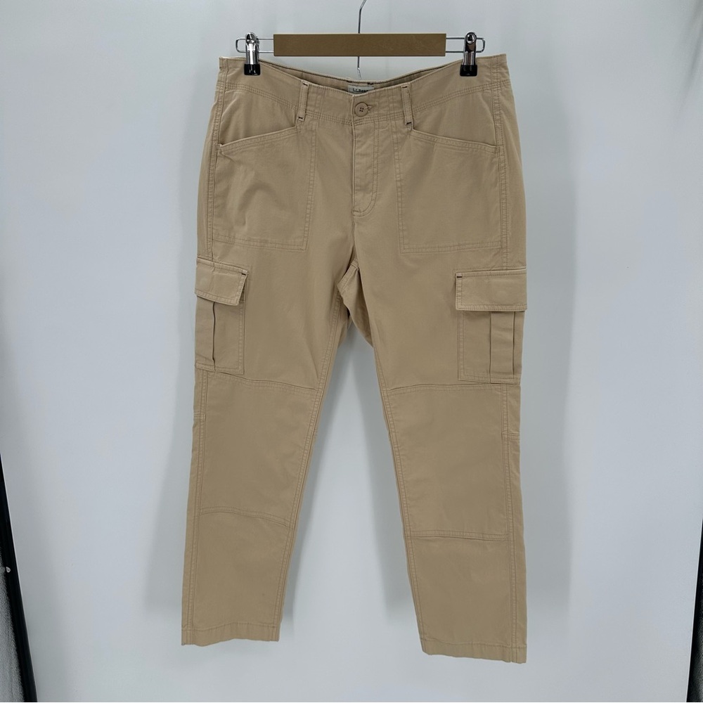 LL Bean Pants Women 10P Beige Tan Stretch Canvas Cargo Favorite Fit Straight Leg